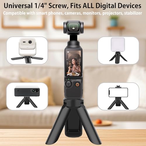 Mini Tripod Compatible with DJI OSMO Pocket 3, Stable Portable Pocket Stand, Desk Small Handheld Selfie Stick with 1/4" Screw