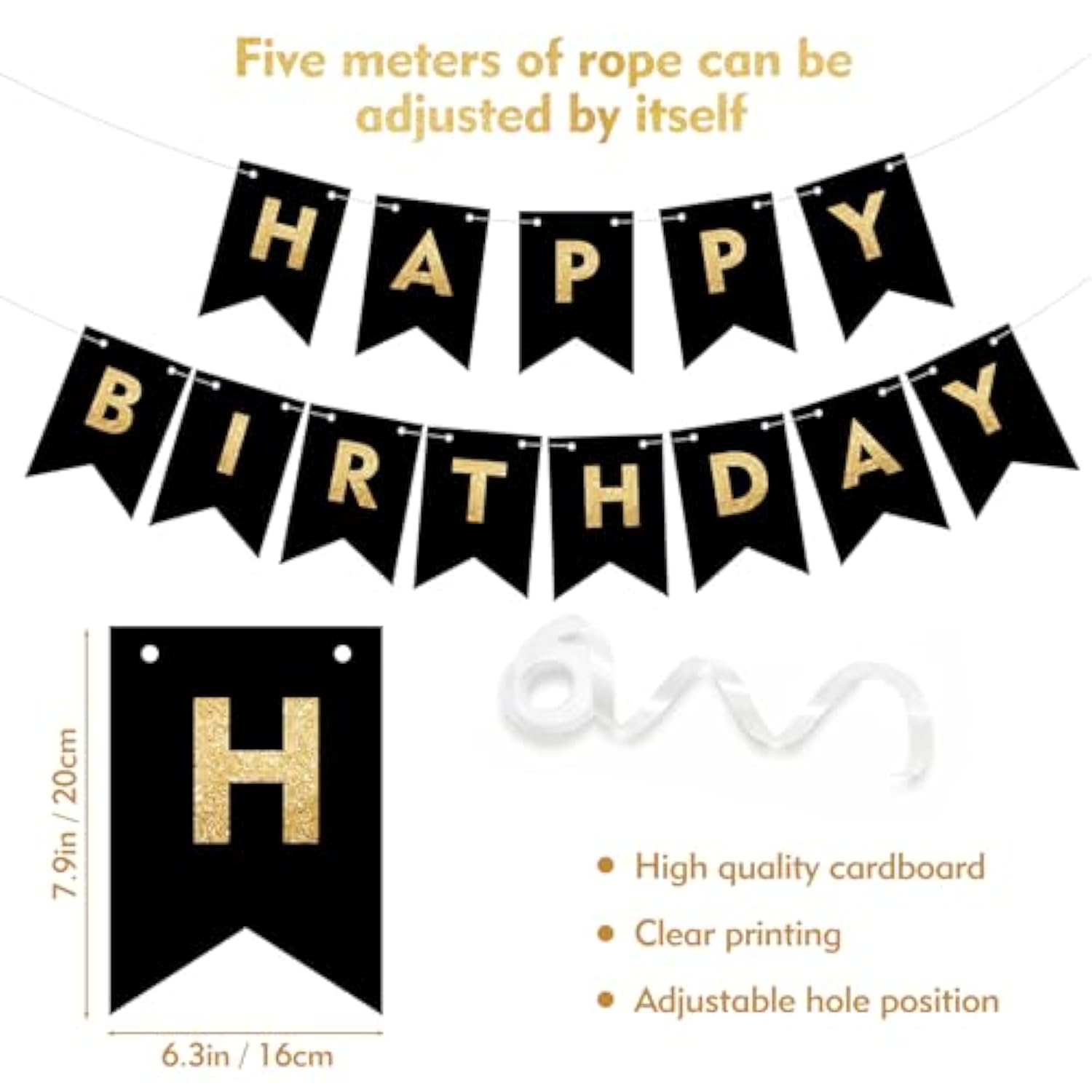 Happy Birthday Banner, Black And Gold Birthday Banner, Happy Birthday Decoration, Black And Gold Party Decoration