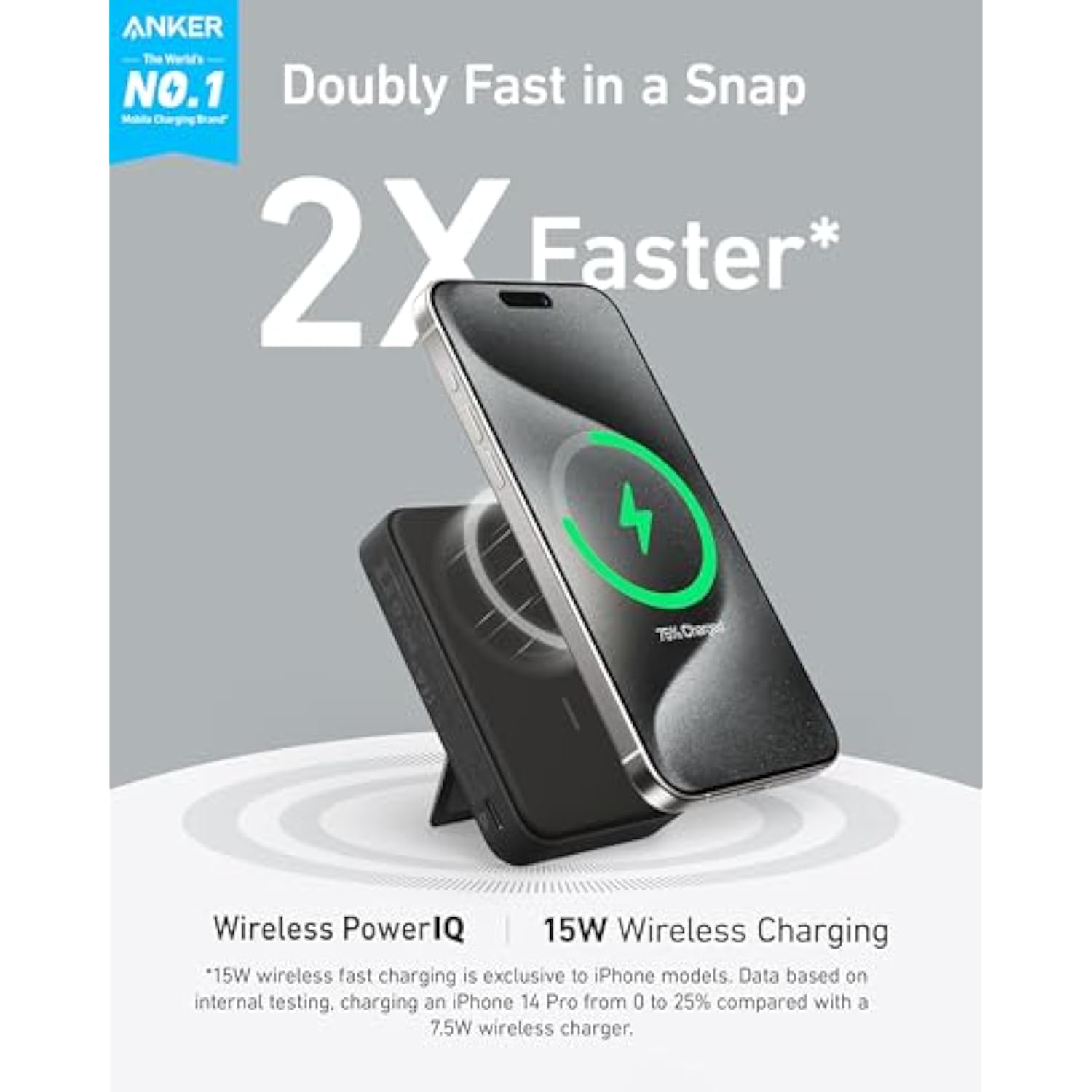 Anker MagGo Power Bank, Qi2 Certified 15W Ultra-Fast MagSafe-Compatible Portable Charger, 10,000mAh Battery Pack with Smart Display & Foldable Stand, For iPhone 16/15/14/13 Only (USB-C Cable Included)