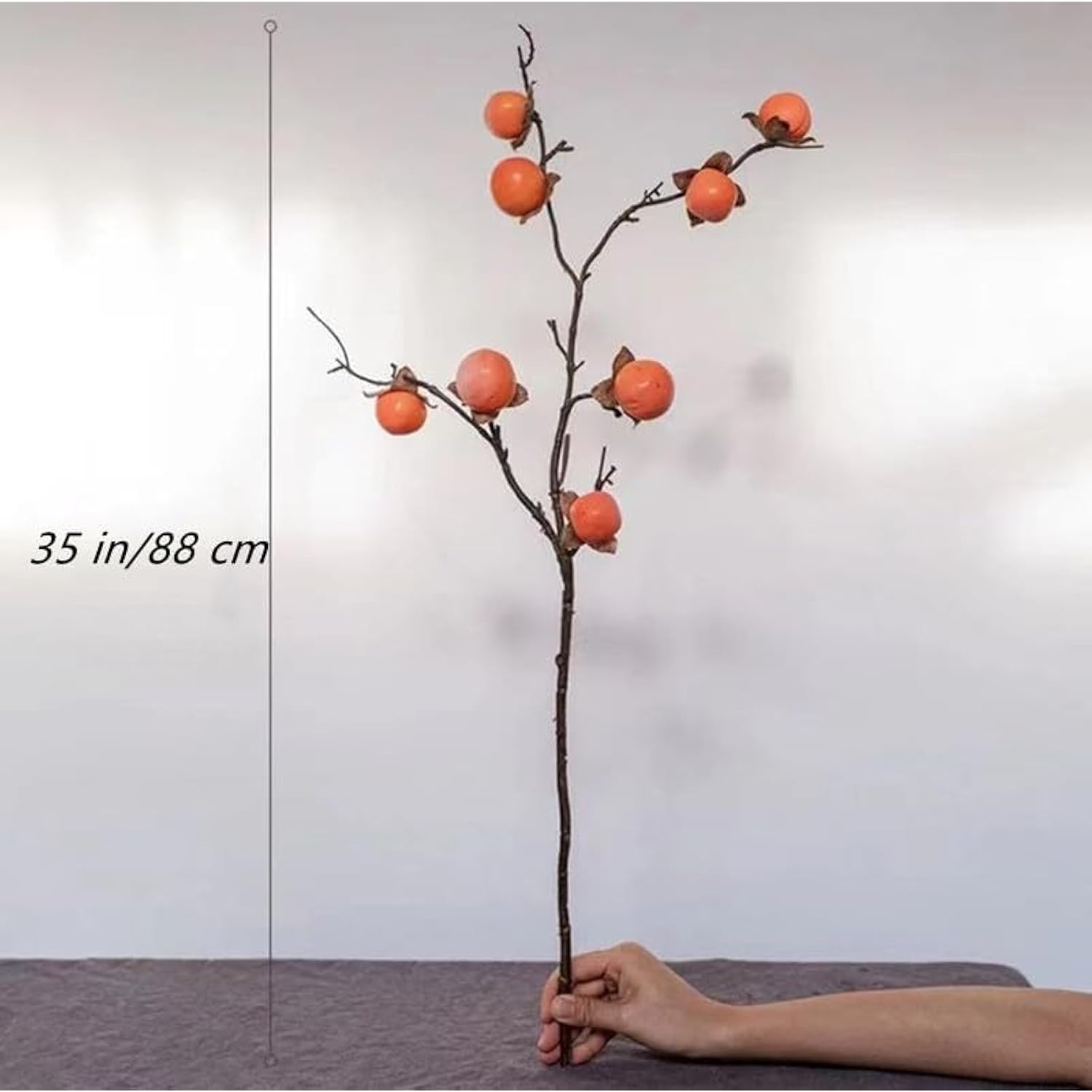36 Inch Artificial Persimmon Fruit Stem, Set Of 2, Orange, For Home And Office Decor