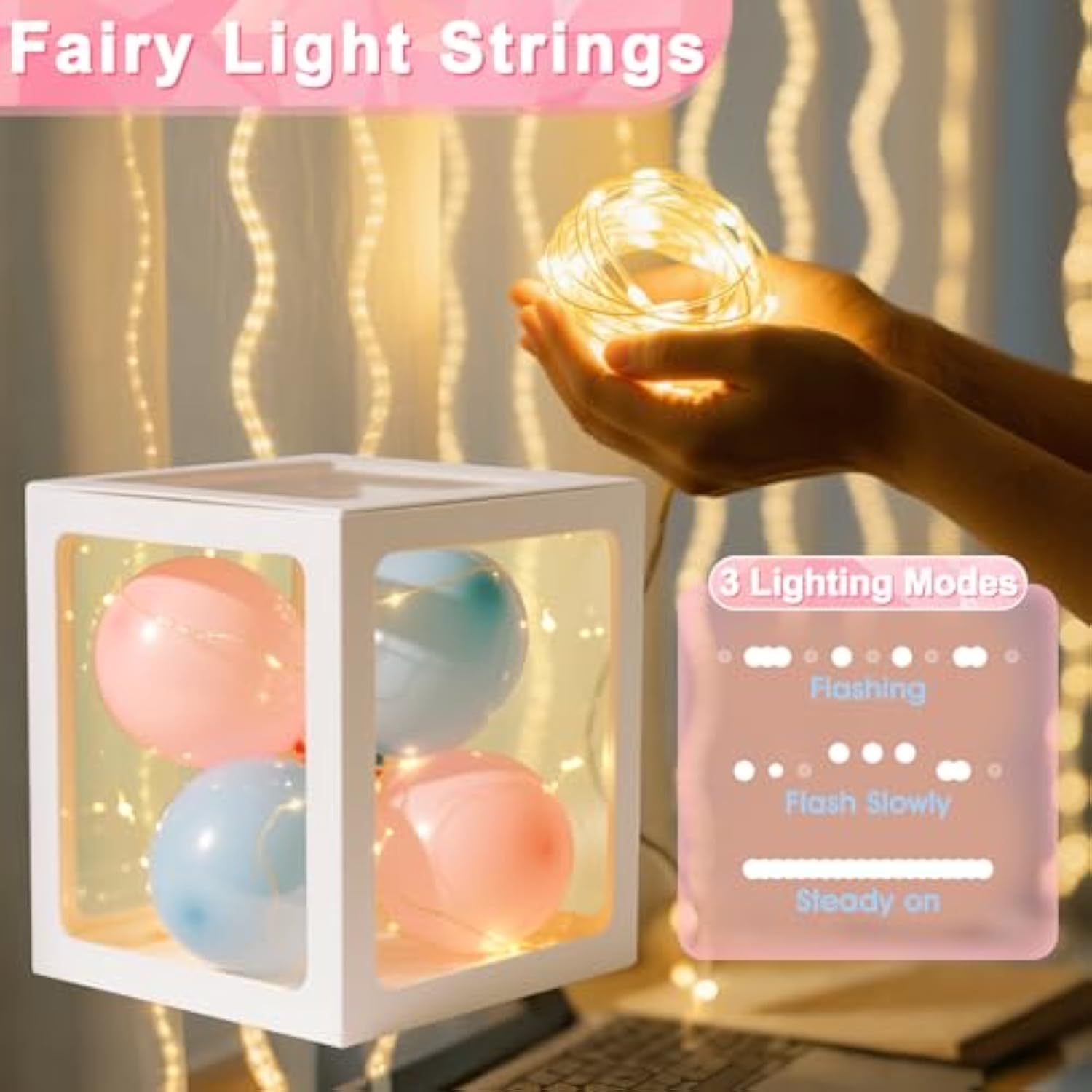 Transparent Balloon Boxes, Clear Balloon Boxes With 5 Pcs String Lights And 78 Letters For Baby Shower Gender Reveal Grad Birthday Party Anniversary Bridal Wedding Decor - 5 White Boxes