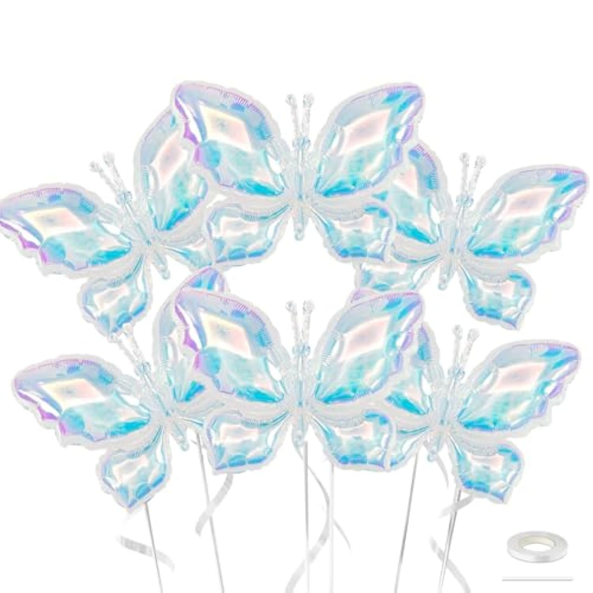 Iridescent Butterfly Balloons, 6 Pcs Iridescent Butterflies Foil Balloons Rainbow Clear Balloons Helium For Butterfly Themed Wedding Birthday Spring Garden Baby Shower Party Decorations