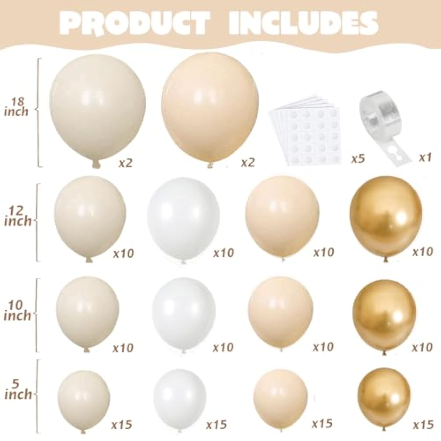 144pcs White & Gold Balloon Arch Kit for Boho Baby Shower, Wedding and  Party Decor