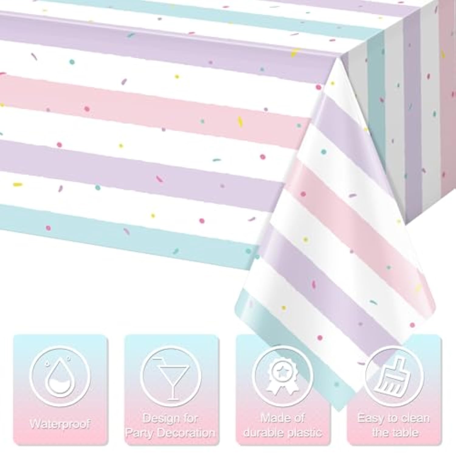 3 Pack Sprinkle Ice Cream Tablecloth Party Decorations, Ice Cream Birthday Plastic Party Supplies, Donut Disposable Rectangle Table Cover For Kids Girls Sweet One Birthday Baby Shower, 54 X 108 Inch