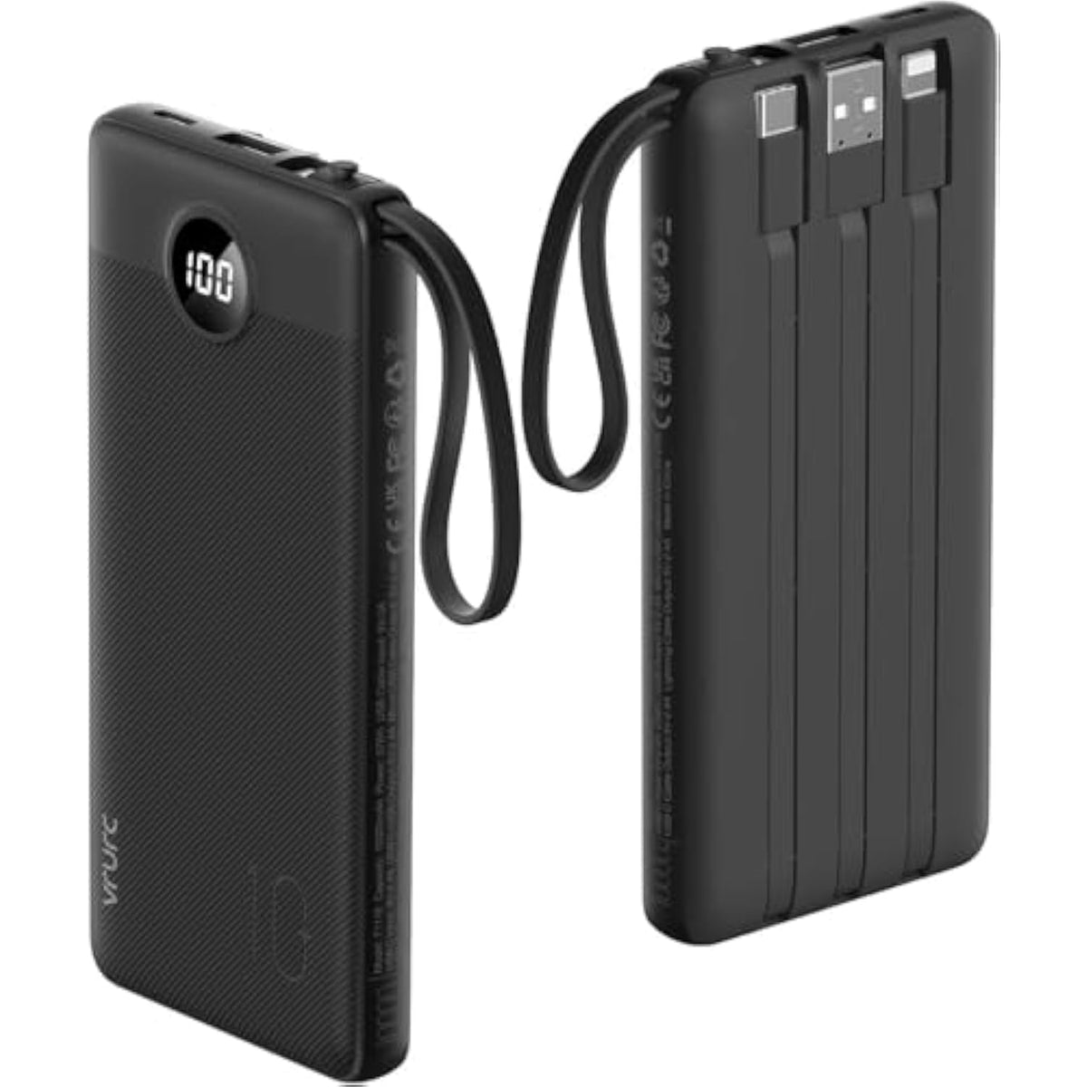 10000mAh Portable Charger with Built-in Cables, Slim Power Bank for iPhone