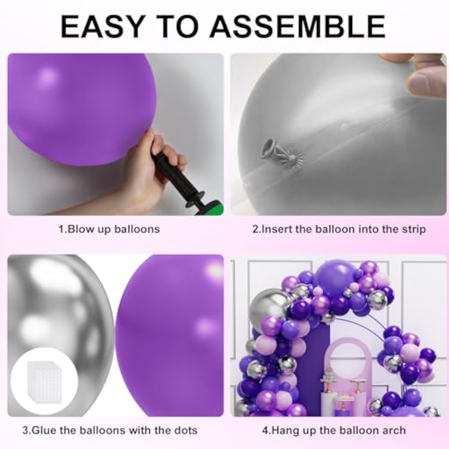 Purple Balloon Garland Arch Kit - 134Pcs Mixed Size Purple & Silver Balloons For Birthday, Wedding & Baby Shower Decorations