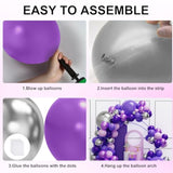 Purple Balloon Garland Arch Kit - 134Pcs Mixed Size Purple & Silver Balloons For Birthday, Wedding & Baby Shower Decorations