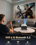 Mini Projector With Stand 270° Rotatable, Electric Focus & Vertical Keystone Portable Projector, Home Theater Projectors With Wifi And Bluetooth, Compatible With Smartphone/Tv Stick/Box/Usb/Hdmi