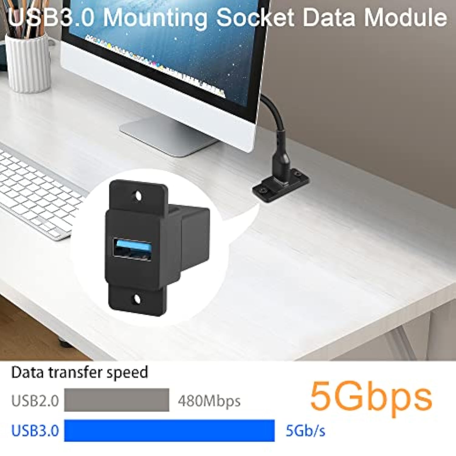 Usb3.0 Rectangular Panel Adapter 5Gbps Usb3.0 Female To Female Panel Mount Con