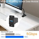 Usb3.0 Rectangular Panel Adapter 5Gbps Usb3.0 Female To Female Panel Mount Con