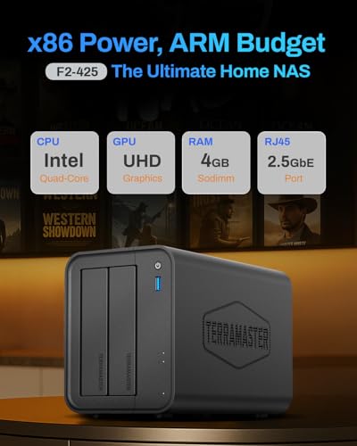 F2-425 2-Bay Nas Storage - Intel X86 Quad-Core Cpu, 4Gb Ram, 2.5Gbe Lan, Network Attached Storage Multimedia Server For Home Users (Diskless)