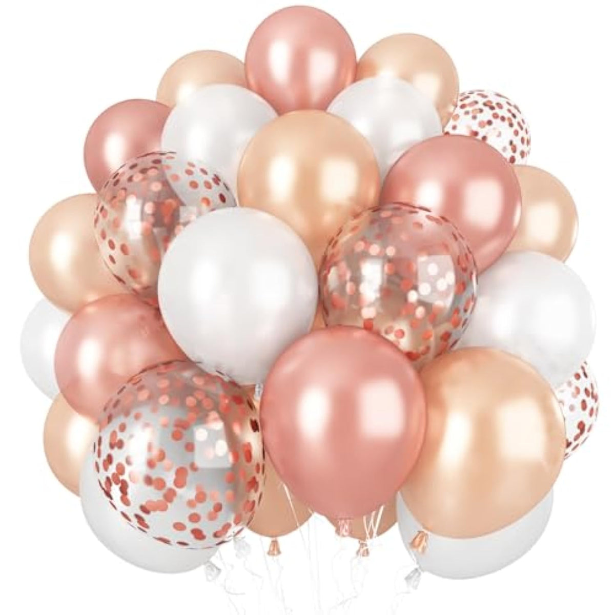 Rose Gold Balloons, 60Pcs 12Inch Rose Gold White Champagne Latex Balloon Confetti Balloons With Ribbon For Wedding, Baby Shower, Birthday, Engagement, Bridal Shower, Princess Party