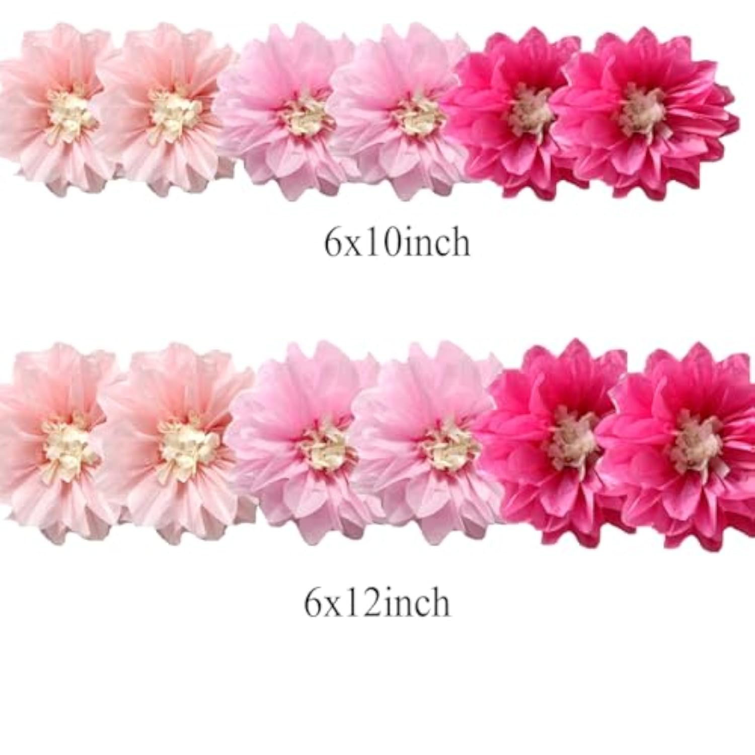 12Pcs 10In 12In Paper Flowers Tissue Flowers Pom Paper Pom Poms Hanging Flowers Floral Backdrop Wedding Party Flower Decorations Diy Art Craft Blooms For Birthday Baby Shower Nursery Decor Pink