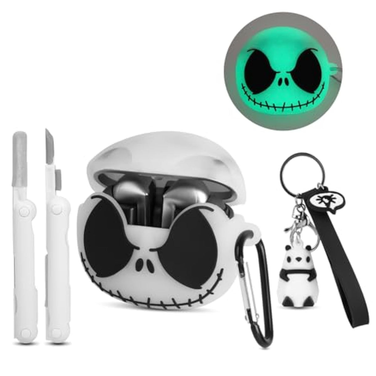 Compatible With Samsung Galaxy Buds 3 Case&Galaxy Buds 3 Pro Case With Cleaner Kit&Panda Keychain [Glow In The Dark], Soft Silicone Cute Christmas Ghost Cases For Samsung Galaxy Buds 3/Buds 3 Pro Case