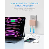 iHome 32W AC Pro Multi Port USB Wall Charger Block - Charging Station for Multiple Devices with 3 Ports (1 USB-C, 2 USB-A) - Fast Charging, Universal Compatibility (Pastel Pink)