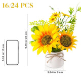 16 Pcs Artificial Sunflower Potted Plants Rustic Silk Sunflowers For Kitchen Spring Centerpieces For Tables Yellow Fake Flower With Plastic Pot For Summer Bathroom Wedding Office (White)
