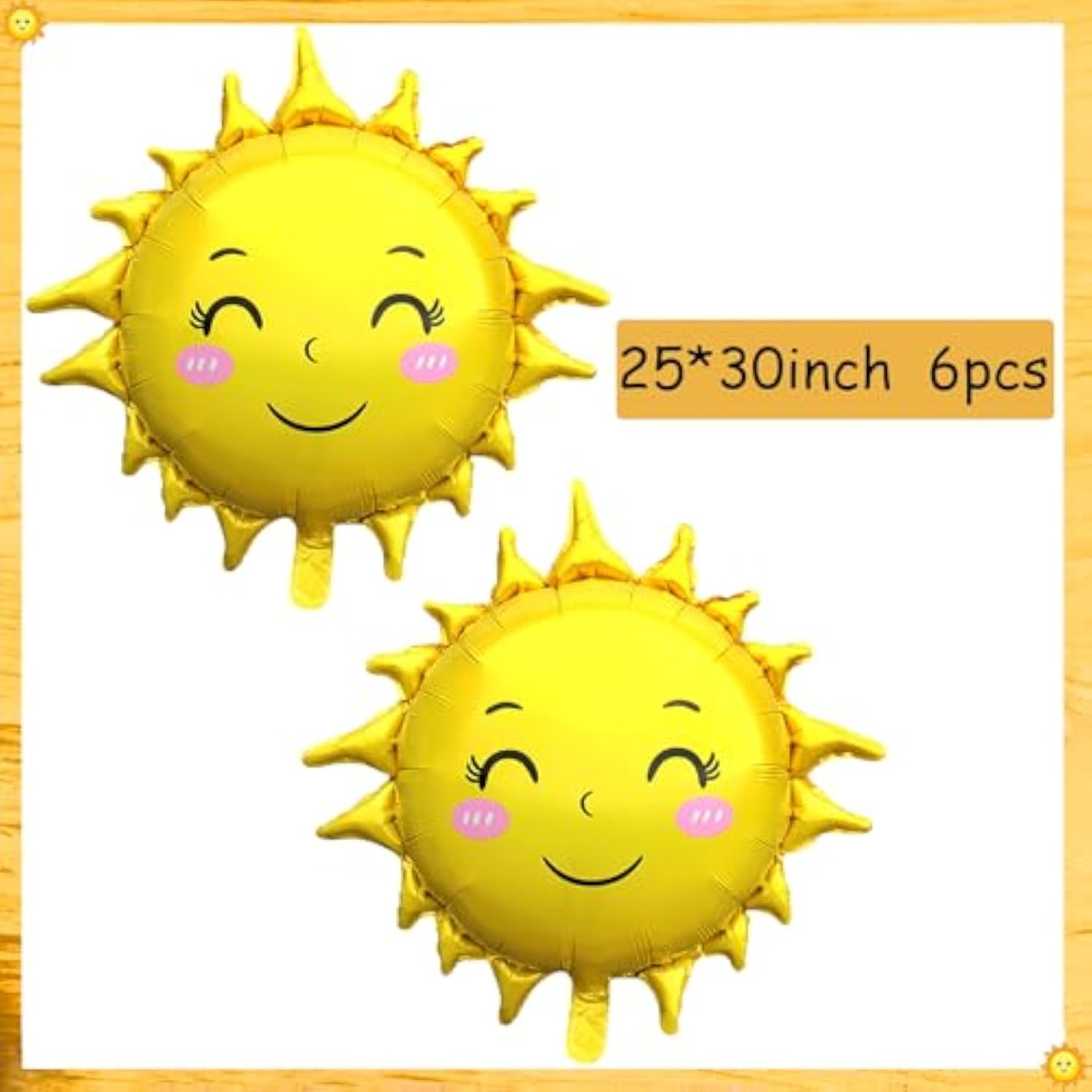 Sun Balloons, 30" Large Sun Party Decorations Sun Foil Balloons For 1St Birthday Baby Shower Summer Themed Party Birthday Decorations, Yellow, 6Pcs