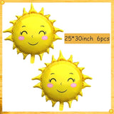 Sun Balloons, 30" Large Sun Party Decorations Sun Foil Balloons For 1St Birthday Baby Shower Summer Themed Party Birthday Decorations, Yellow, 6Pcs