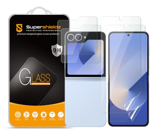 (2 Pack) Designed for  Galaxy Z Flip 7 FE & Z Flip 6 Screen Protector (2 Tempered Glass Front Screen and 2 TPU Main Screen) Anti Scratch,