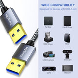 Usb To Usb Cable 20 Ft,Usb 3.0 A To A Male Cable Double End Cord Compatible For Data Transfer,Hard Drive,Laptop,Dvd,Tv, Hub And More (20Ft/6M)
