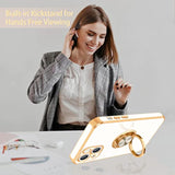 For Iphone 13 Case,For Iphone 13 Case With Ring Stand[360° Rotatable Ring Holder Magnetic Kickstand][Shiny Plating Gold Edge] Slim Soft Tpu Shockproof Protective Cover Case For Women Men,White