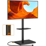 Floor TV Stand with Power Outlet, TV Mount Stand for 32-65 inch TVs up to 88 lbs, Swivel TV Stand Mount with Height Adjustment and Safety Wood Base