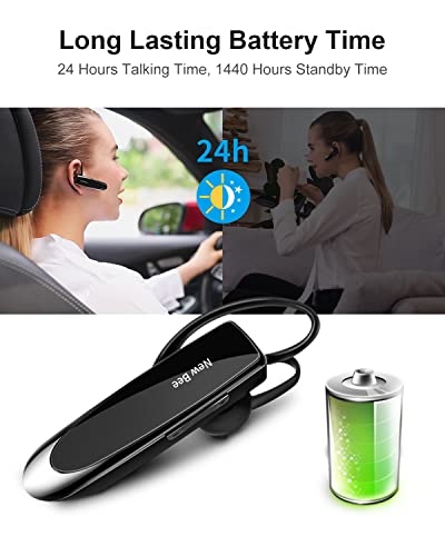 Bluetooth Earpiece V5.0 Wireless Handsfree Headset With Microphone 24 Hrs Driving Headset 60 Days Standby Time For Iphone Android Samsung Laptop Trucker Driver (Black)