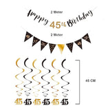 45Th Birthday Decoration Kit Happy 45Th Banner Swirls Streamers Black Gold