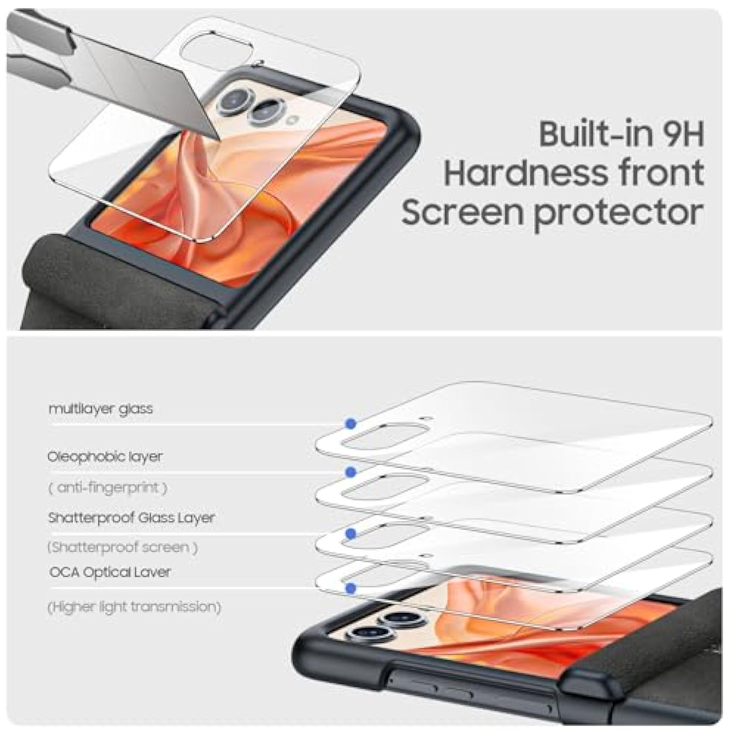 For Motorola Razr 2024 Case/Razr 2025 Case, Built-In Screen Protector & Hinge Protection & Ultra Thin Pu Leather Matte Pc Shockproof Cover Phone Case For Moto Razr 2024/2025(Black Gray)
