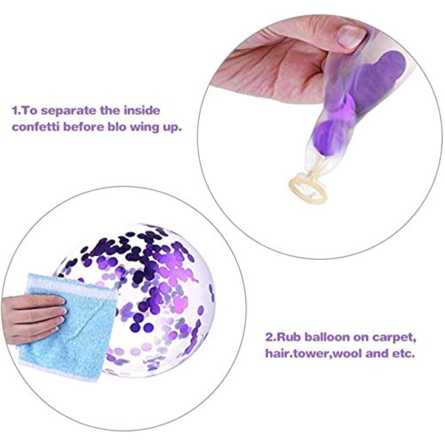 50 Pcs White & Purple Confetti Balloons with Ribbon (12")