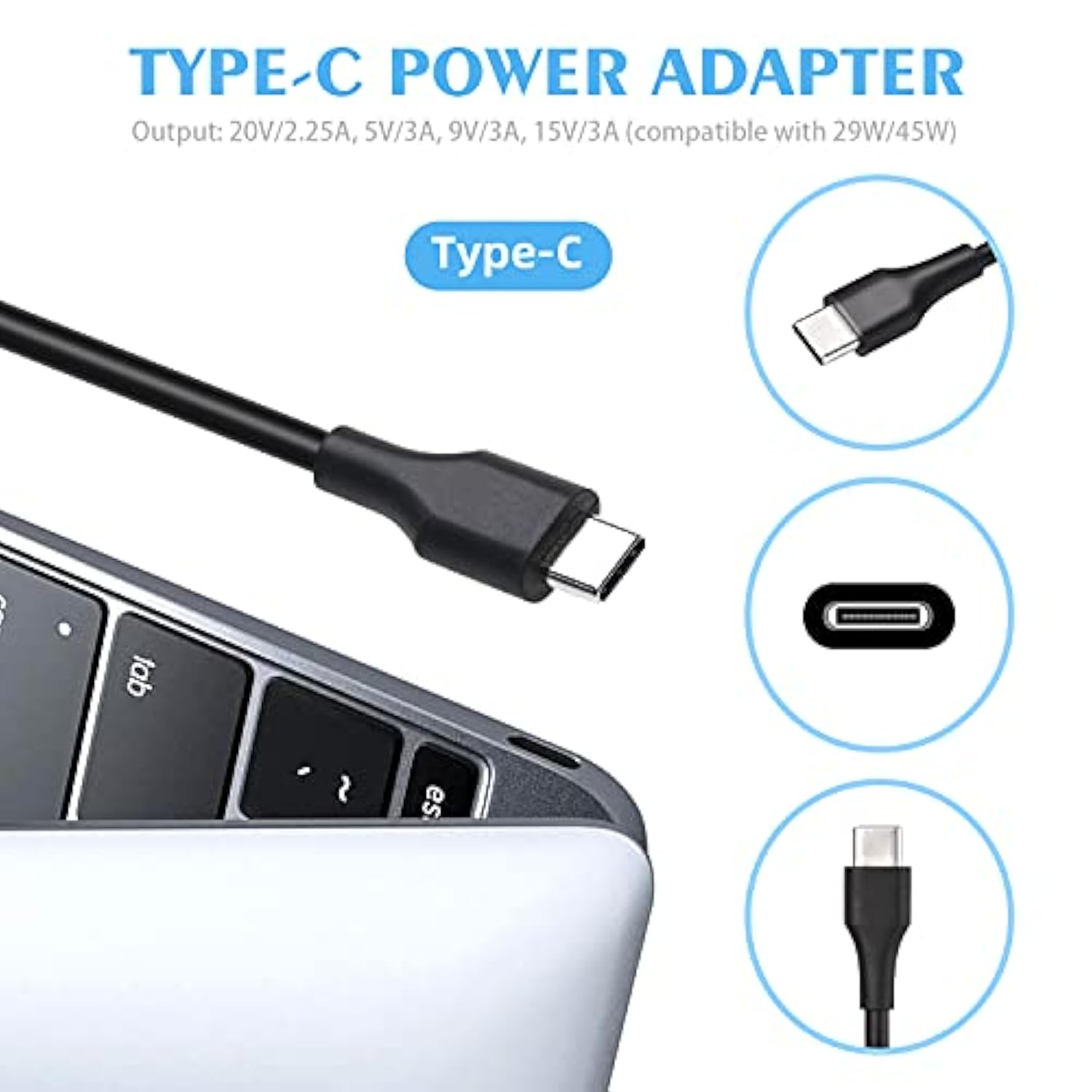 45W Usb-C Type C Laptop Charger For Dell Xps 13 9360 9350 9380 9370 9310 Latit