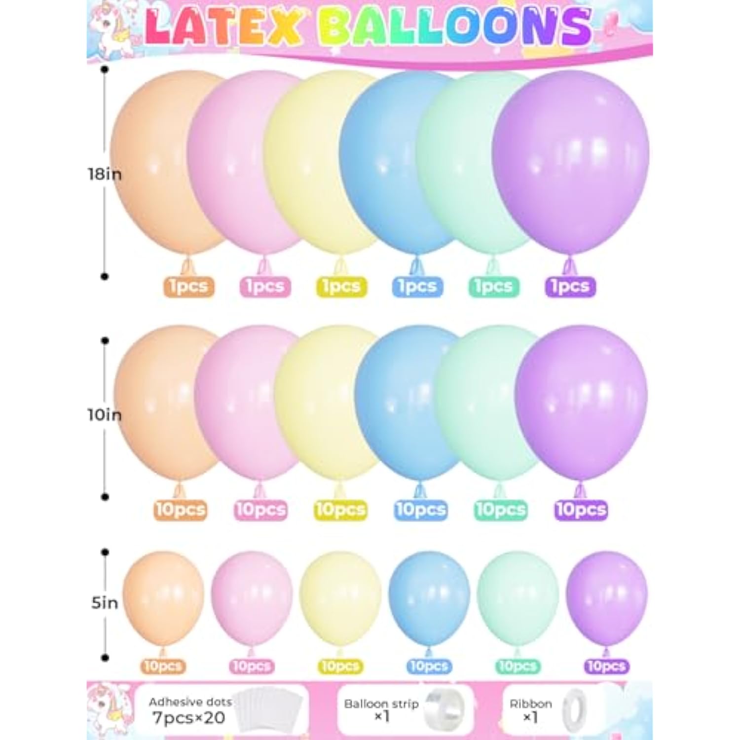 Pastel Rainbow Balloons Arch Garland Kit, Macaron Balloon Arch Kit,18/12/5 In Pastel Spring Balloon Arch For Unicorn Themed Party,Spring Birthday Party, Baby Shower, Wedding Supplies