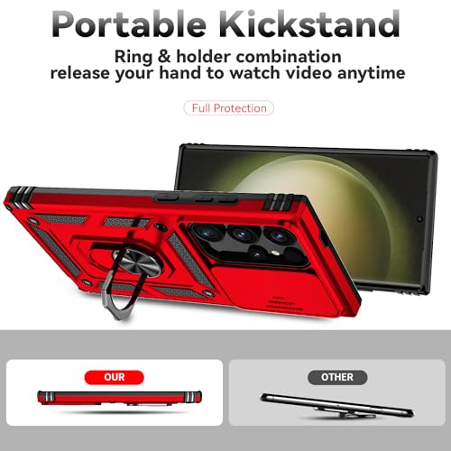 Phone Case For Samsung Galaxy S24 Ultra Case With Kickstand And Slide Camera Cover [ Military-Grade ] Full Body Drop Tested Protective Cover (Red, Galaxy S24 Ultra 6.8)