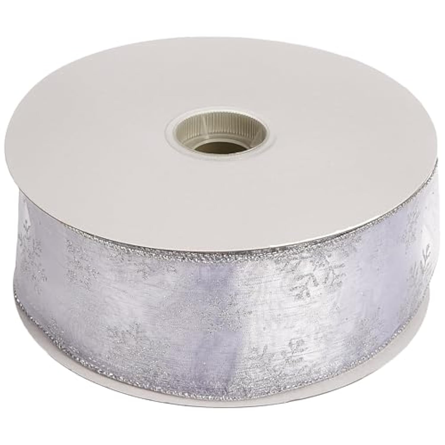 Snowflake Wired Sheer Glitter Ribbon, 2-1/2-Inch By 50-Yard Spool, Whi