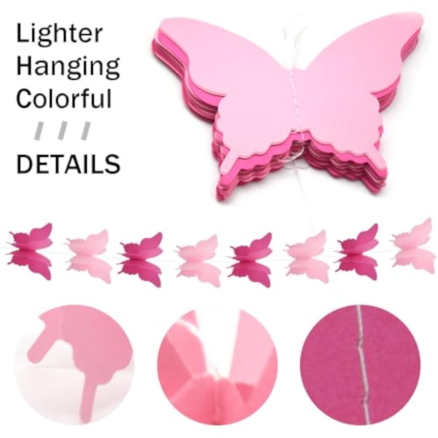 Yosawa 4 Pcs Large Paper Butterfly Banner Hanging Decorative, Curtain Hanging Paper Flower For Halloween Home Ceiling Decor Birthday Party Baby Shower Wedding Showcase Decoration?Zd/Pink?