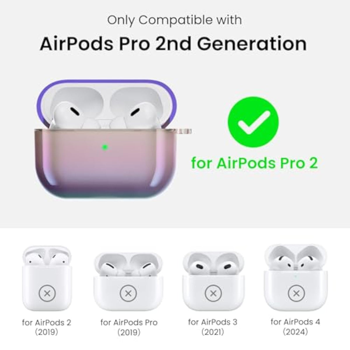 For Airpods Pro 2 Case 2023/2022–Stylish Gradient Clear Tpu, Led Visible, Shockproof Protective Case Cover For Airpods Pro 2Nd Generation With Lanyard-Iridescent Purple