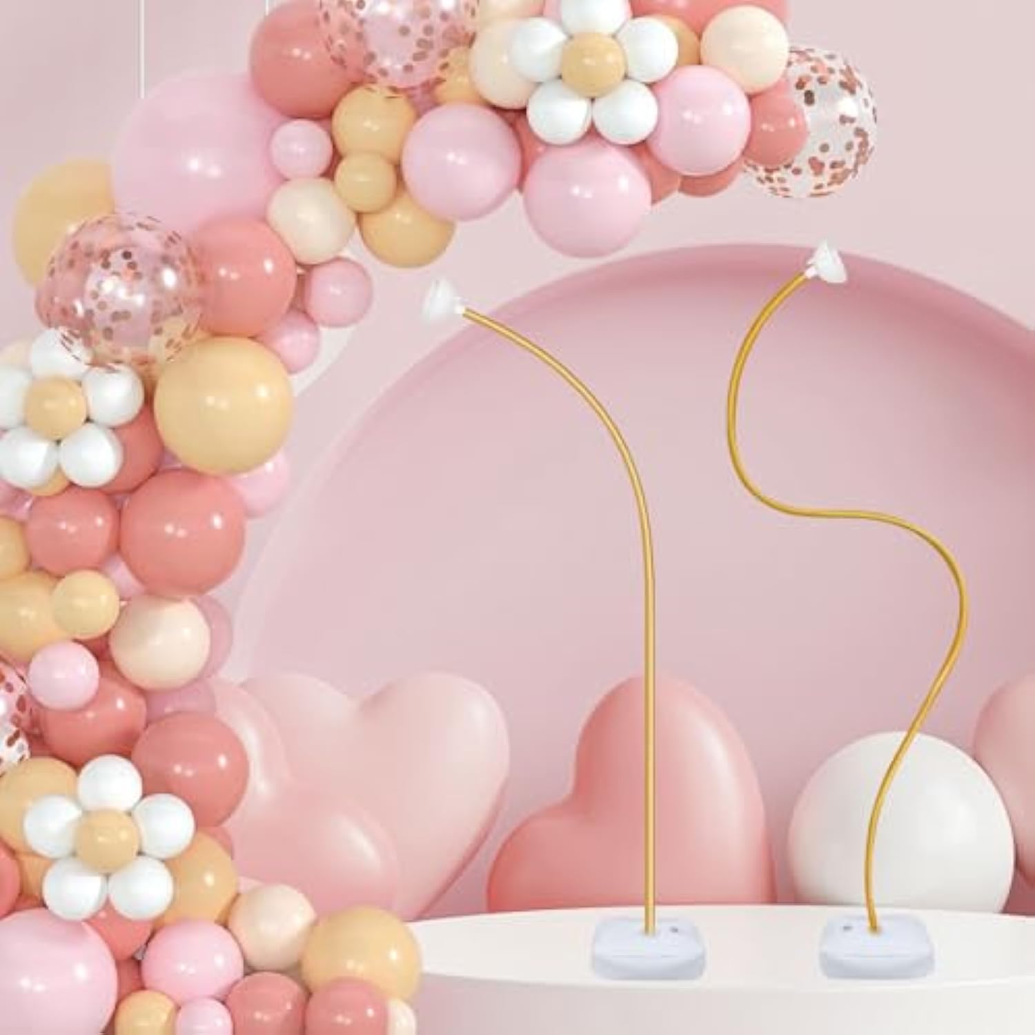 Gold Balloon Arch Stand Kit, 9.3Ft & 6Ft Free Bending Soft Balloon Flower Backdrop Stands Set With Water Base For Birthday Party Decorations Baby Shower Wedding Graduation Balloons Decor