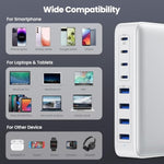 Usb C Charger 200W Usb C Charger Block,Upgraded Gan Iii 8-Port Fast Charging Station Hub,Pd 65W Laptop Charging Adapter Compatible With Macbook Pro/Air,Dell,Steam Deck,Iphone 16/15/14,Galaxy S23/22