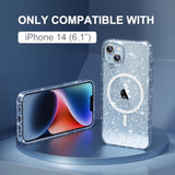 Magnetic Case For Iphone 14 Case, Women Clear Glitter Bling Sparkly Case, [2Xdiamond Camera Lens Protectors] [2Xtempered Glass Screen Protectors] [Compatible Magsafe] (Glitter Clear)
