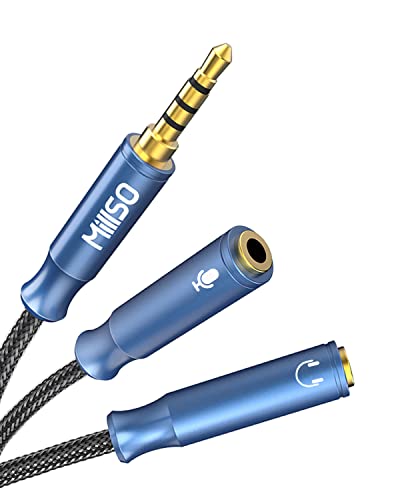 Headphone Mic Splitter 3.5mm Headset Adapter TRRS Male to 2 TRS Female [Nylon Braid & Young Series] Mic & Audio Y Splitter Cable for Gaming Headset