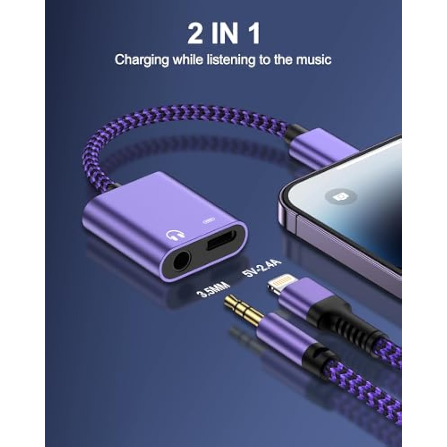Iphone Dongle Headphone And Charger 2 In 1, Lightning To 3.5Mm Audio Jack + Charge Splitter [Mfi Certified] Iphone Aux Adapter Female Converter For Apple 14 Plus 13 12 11 Pro Max Xr Xs Ipad Mini Ipod