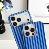 Navy Blue Striped Soft TPU Slim Shockproof Phone Case for iPhone 17 Pro Women Girls