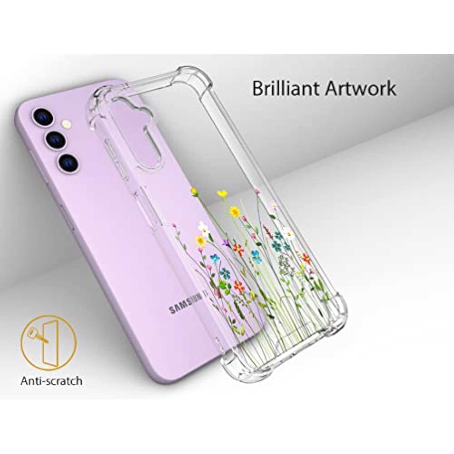 Compatible With Samsung Galaxy S23 Case Cute Clear For Women Girls, Designer Transparent Phone Cover Design (Flower Bouquet Wild)