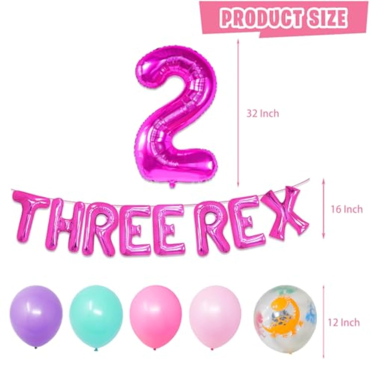 Dinosaur Birthday Party Supplies For 2 Year Old Girl, Two Rex Pink Dinosaur Dino Party Decorations For Girls Baby - Backdrop, Banner, Toppers, Cupcakes Wrappers, Balloons And Tablecloth