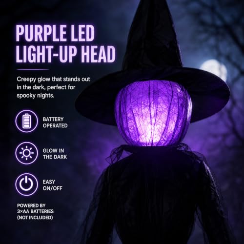 Halloween Witch Decorations Outdoor, 6 FT Set of 3 Light Up Head Holding Hands Witch with Stakes, Waterproof Witch Decor for Garden Yard Lawn Haunted House Decor