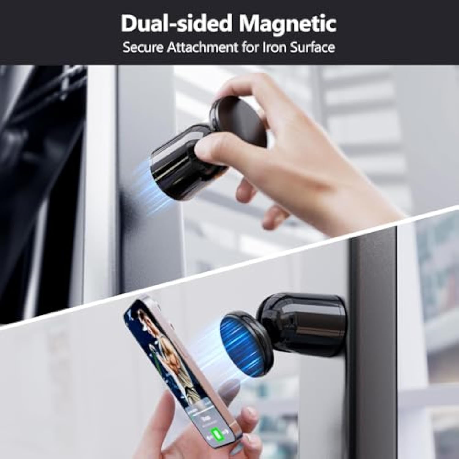 Dual Magnetic Phone Holder For Magsafe, Strong Magnets Gym Phone Holder Mount, 360 Rotation Adjustable, Hands Free Cell Phone Holder Compatible Iphone 16 Pro Max 15 14 13 12, Magsafe Black
