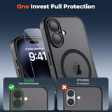 Magnetic For Iphone 16 Case With Camera Control Button,[Full Camera Protection][1+Tempered Glass Screen Protector] Slim Translucent Matte Shockproof Phone Cover,Black