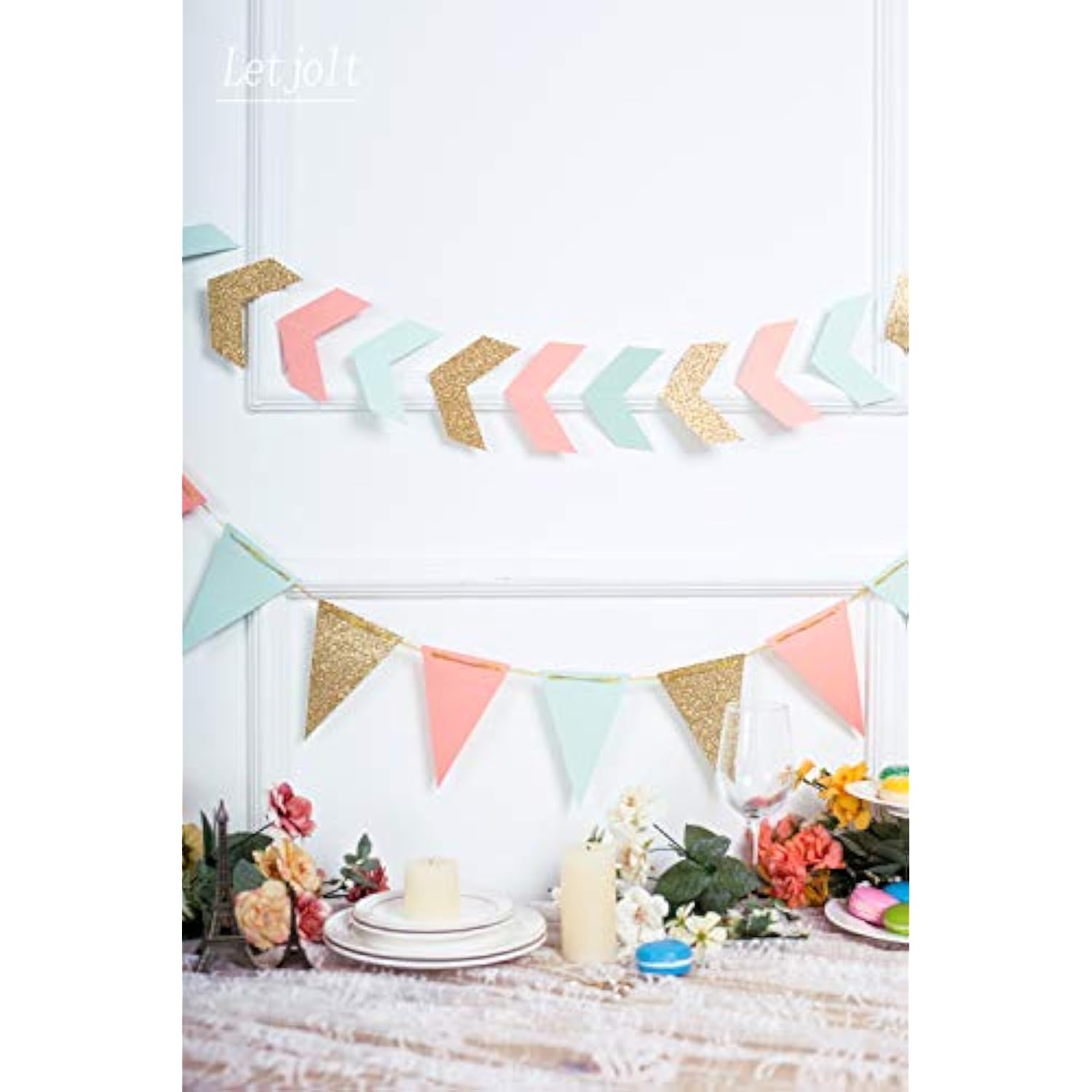 Triangle Banner Decoration Glitter Golden Pennant Decorations Anniversary Supplies Paper Garland For Baby Shower Birthday Party Nursery Decorations 10 Feet 15 Pcs