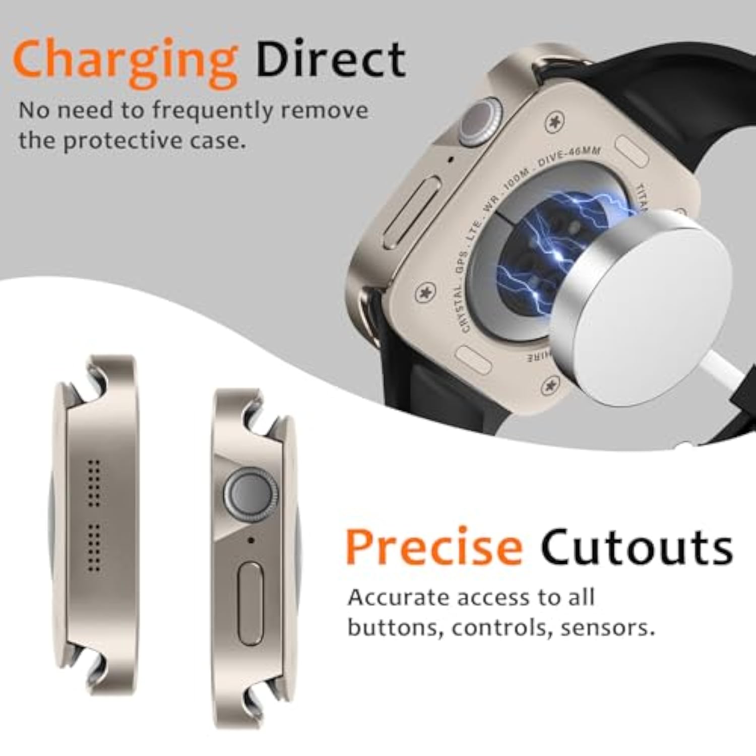 Matal Case Compatible With Apple Watch Series 11/10 46Mm Case With Built-In Screen Protector, Straight Edge Ultra Thin With Back Cover Protective Cover For Iwatch 46Mm, Titanium