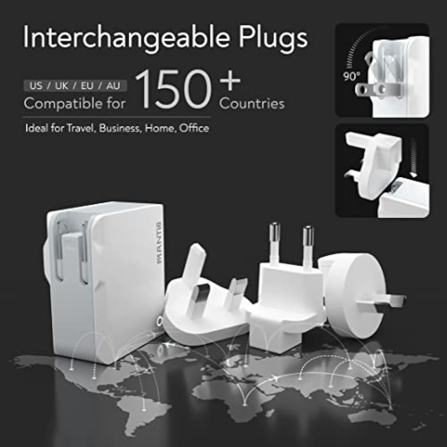 30W Usb C Charger Dual Port Fast Wall Charger With Foldable Plug And International Travel Adapter For Iphone 15 14 Ipad Samsung Galaxy Pixel Android Phone Tablet Home Office Travel